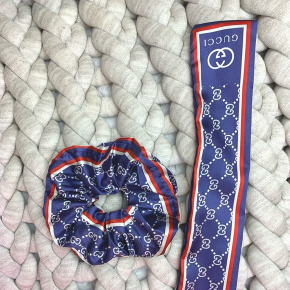 Large Satin Blue Scrunchie - Picture 3 of 5